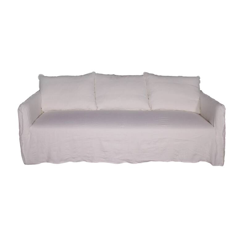 Naples Sofa w/Linen Slipcove, 90 Inch Long, White Wash Finish
