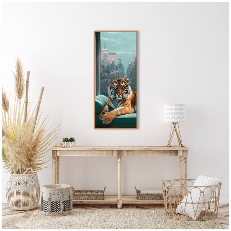 Kate and Laurel Sylvie Graceful Tiger in New York Framed Canvas by Michael Schauer