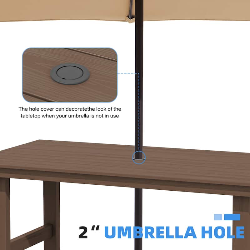 7-Piece HDPE Outdoor Dining Table Sets with Umbrella Hole - 1-Table 6-Chairs