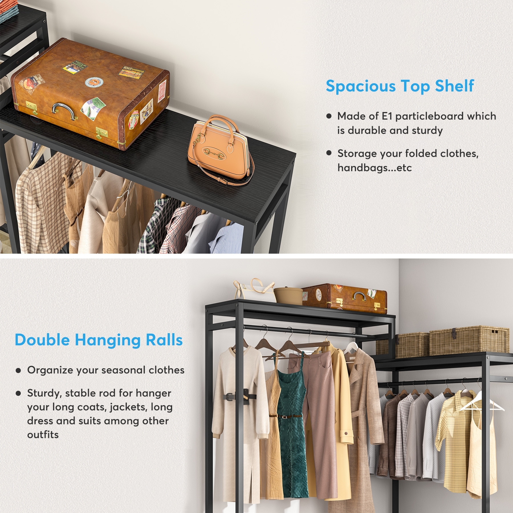 Heavy duty double clearance hanging garment rack