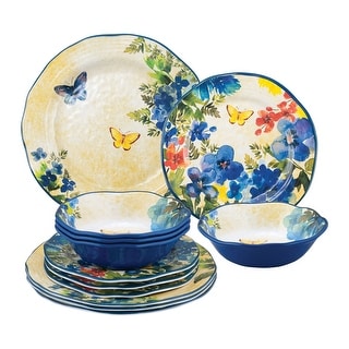 UPware 12-Piece Butterfly Floral Melamine Dinnerware Set
