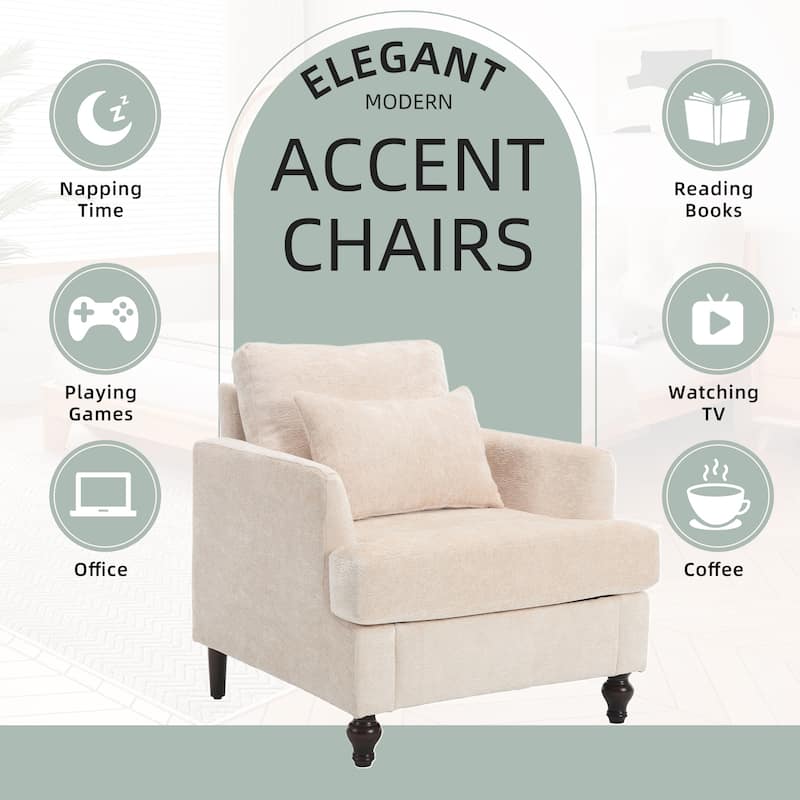 HOMEFUN Wood Frame Armchair, Modern Accent Chair Lounge Chair for Living Room