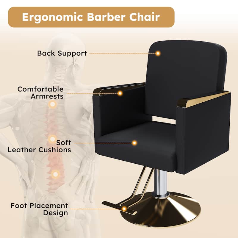 Roomfitters Hydraulic Salon Chair with 360° Swivel, Heavy Duty Barber Stylist Chair with Non-Tilting Gold Base, Black and Gold