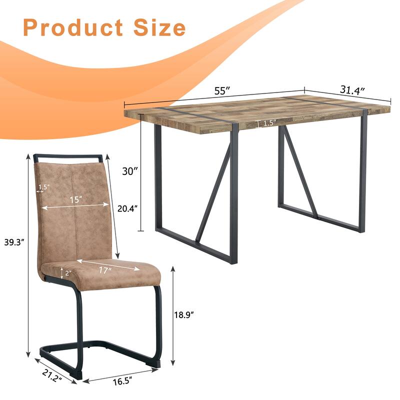 Roomfitters 5/7pcs Retro Style Dining Table Set with Technology Fabric Chairs and Arched Black Metal Legs, Brown