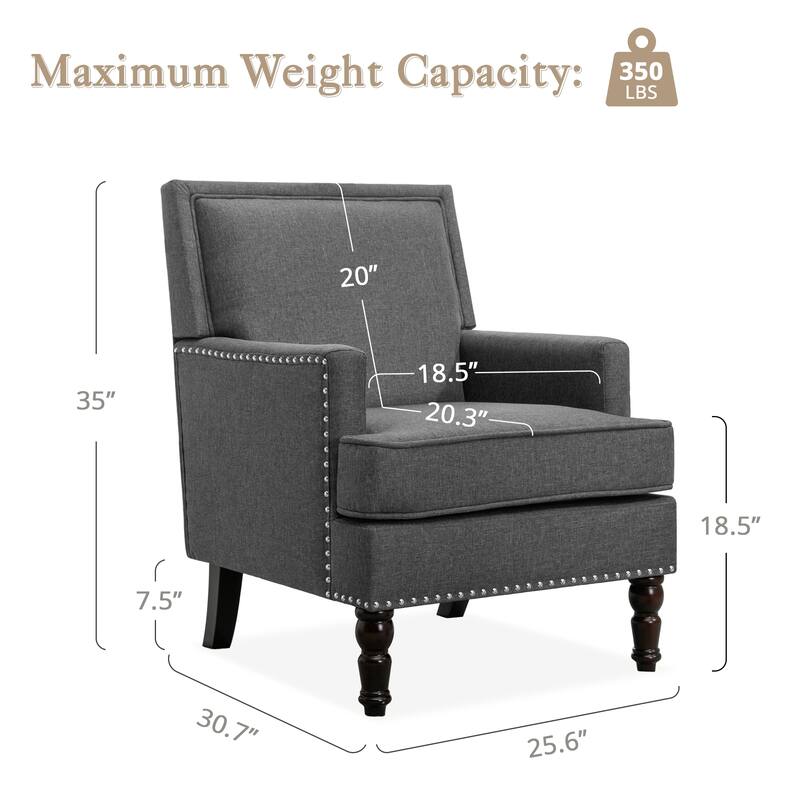 Modern Fabric Accent Chair with Upholstered Armrest Wooden Legs and Pillow for Living Room