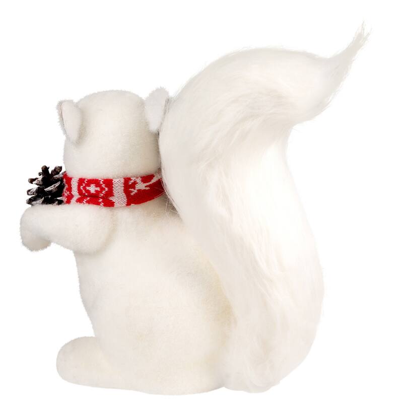 Sitting Squirrel with Snowflake Scarf Christmas Figure - 10.5" - White and Red