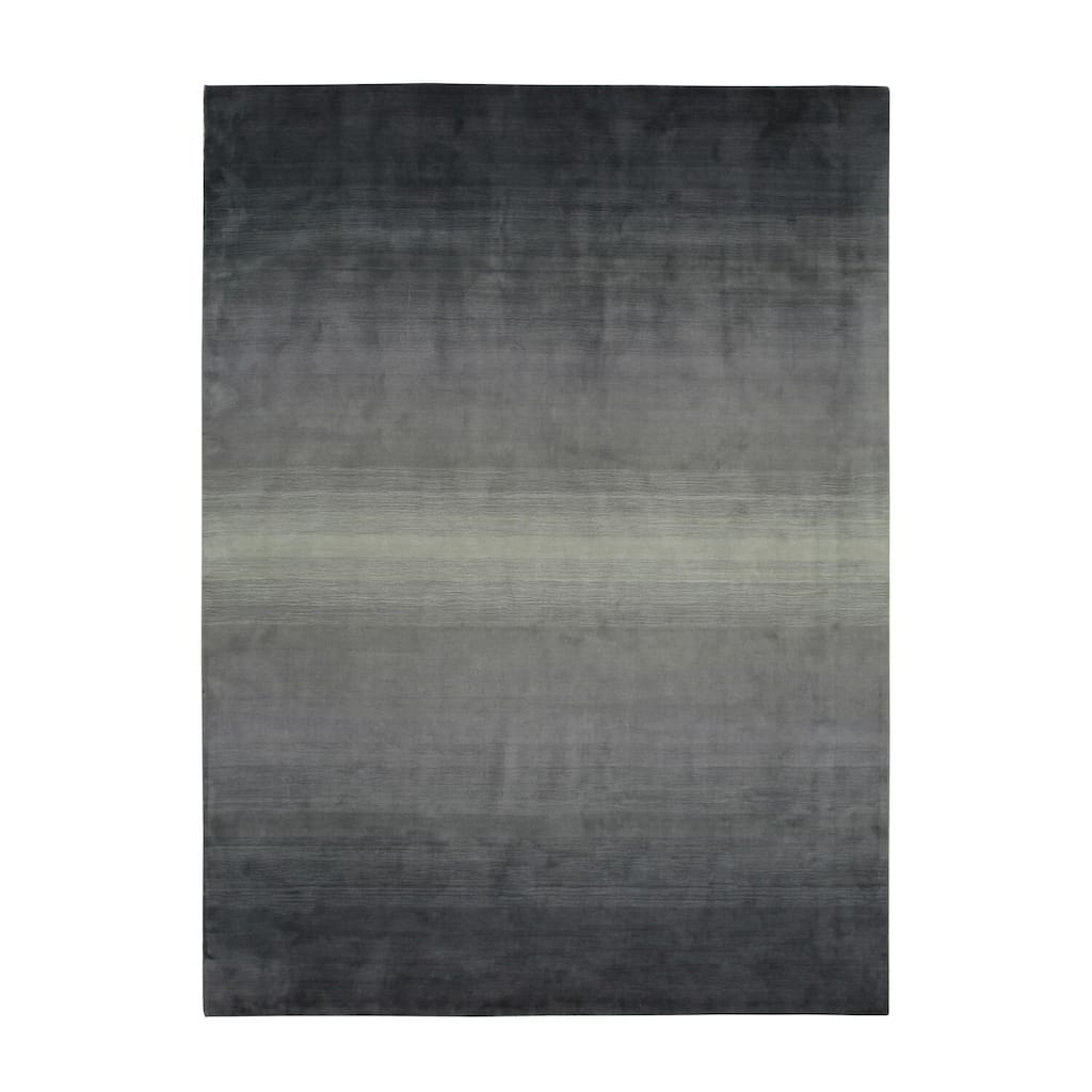 Gray Handmade Wool Transitional Horizon Rug, 7'9 x 9'9 - Soft wool rug with subtle elegant geometric design. - N/A