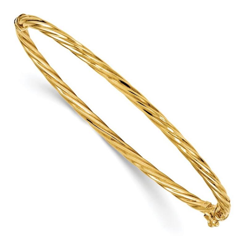 Curata 14k Yellow Gold Hinged Twisted Polished Stackable Bangle Bracelet