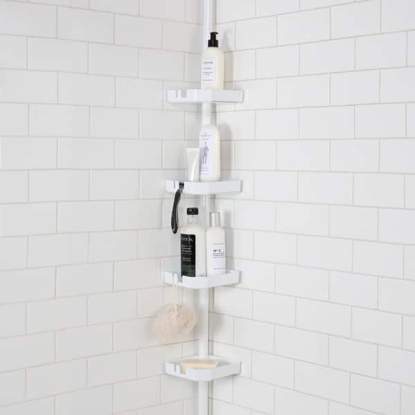 4-Layer Tension Pole Shower Caddy, Bathroom Shower Bath Caddy Corner  Storage Rack Wall Shelf