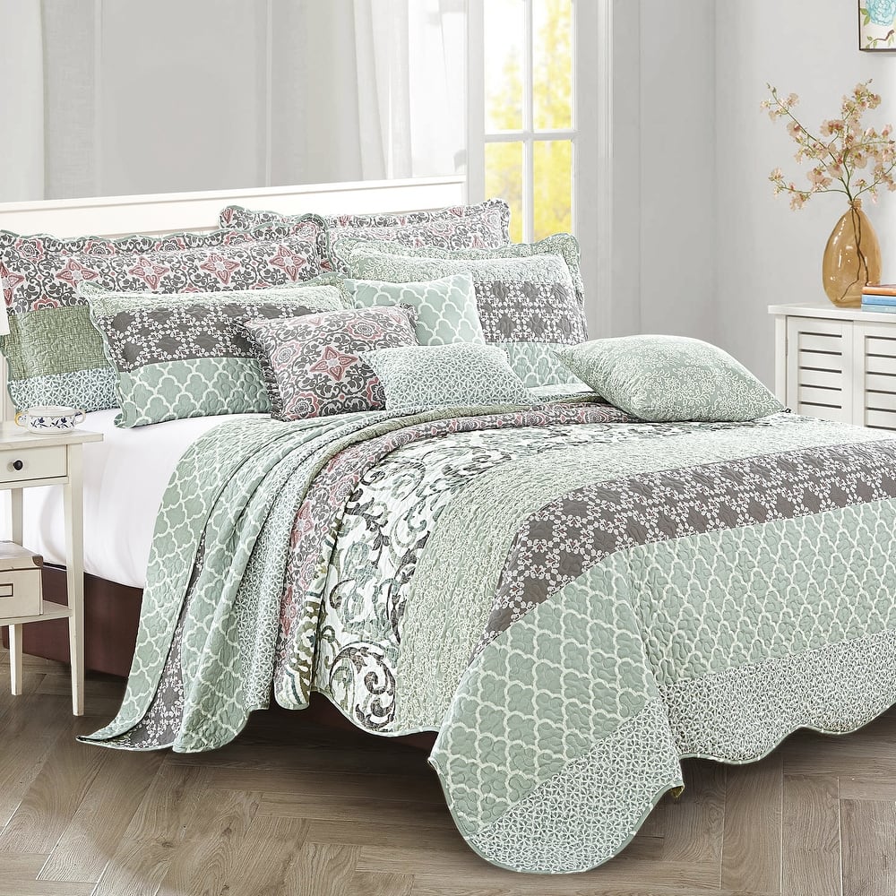 9-pc. Cal King Printed Striped Microfiber Blend Bed Coverlet Set