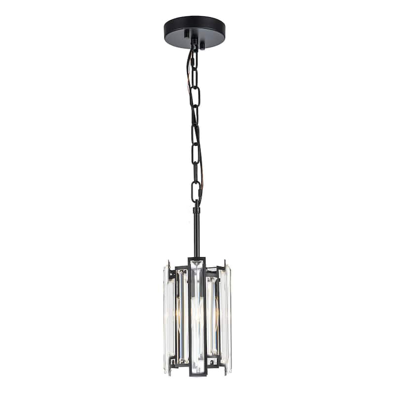 1-Light Modern Glam Black/Gold Cylinder Crystal Pendant Kitchen Island Light
