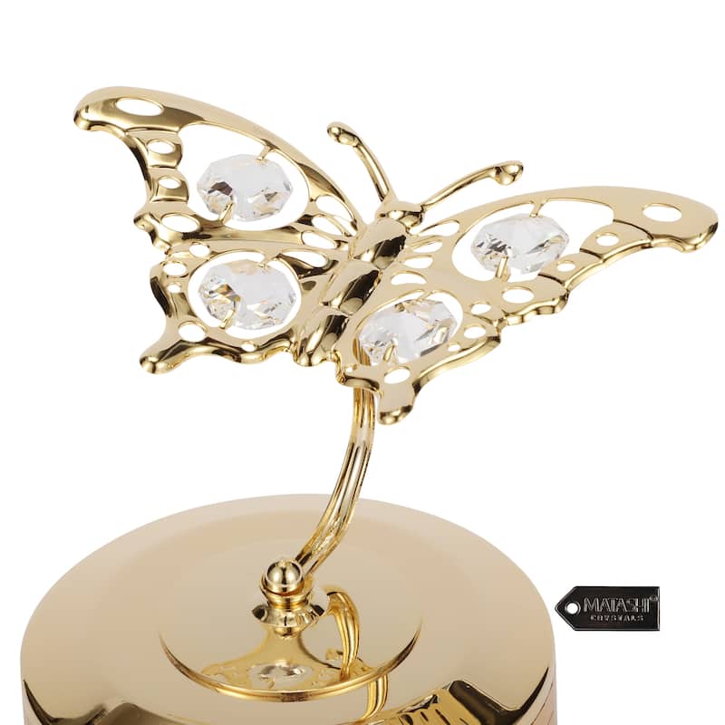 Matashi Home Decorative Tabletop Showpiece 24K Gold Plated Music Box with Crystal Studded Butterfly Figurine