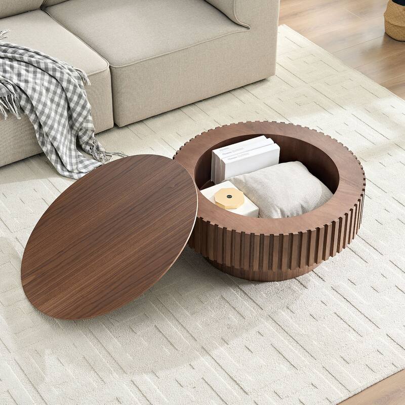 31.49'' Round Coffee Table Side Table with Storage, Modern Sofa Table End Table for Apartment Living Room