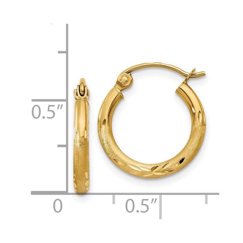 Curata 14k Yellow Gold Diamond-cut 2x15mm Round Tube Hoop Earrings