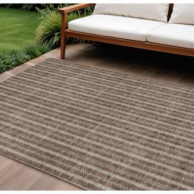 HomeRoots Striped Transitional Rectangle Outdoor Rug