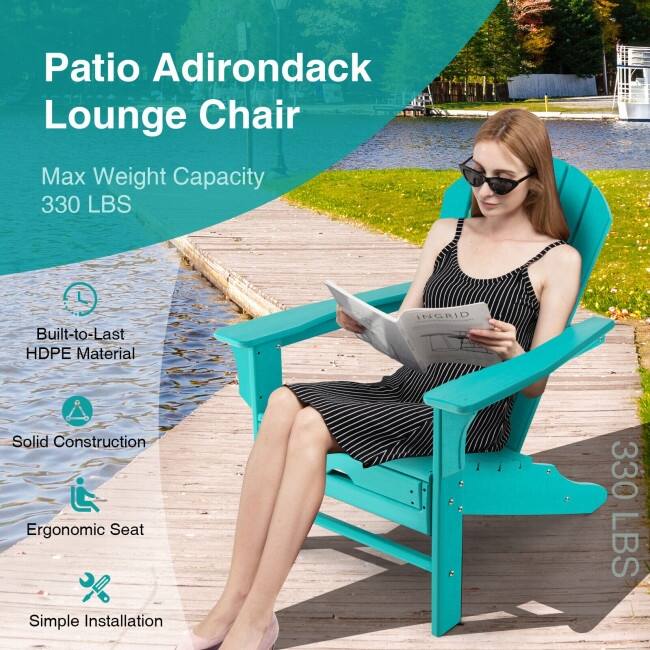 Patio HDPE Adirondack Chair with Retractable Ottoman - 29" x 53" x 37.5" (L x W x H)