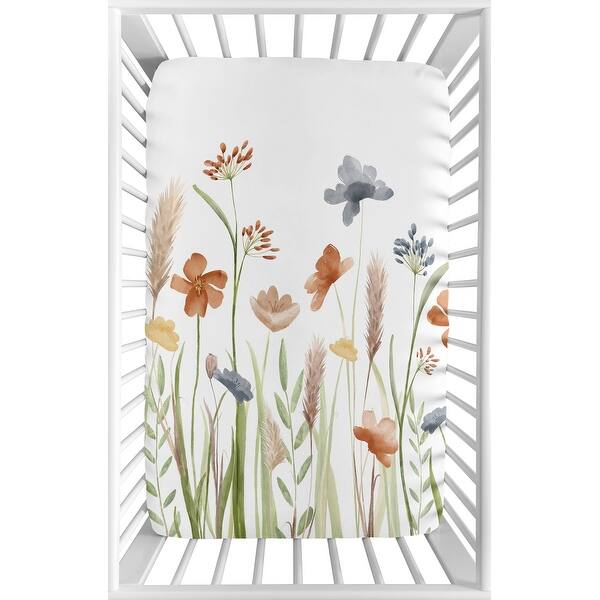 slide 2 of 5, Boho Floral Garden Flower Girl Fitted Mini Portable Crib Sheet Sage Green Watercolor Bohemian Floral Vintage Shabby Chic Nature