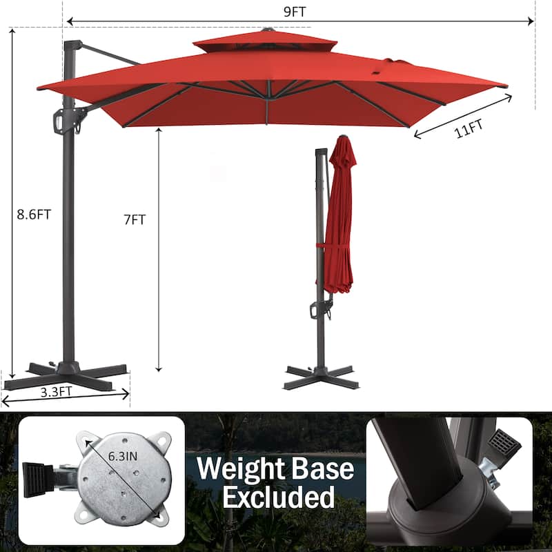 Pellebant 9X11 FT Double Top Patio Cantilever Umbrella, Base Not Included