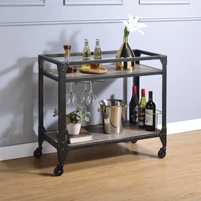 Rustic Oak and Charcoal 2-shelf Serving Cart