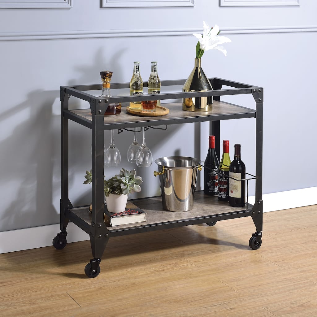 Rustic Oak and Charcoal 2-shelf Serving cart