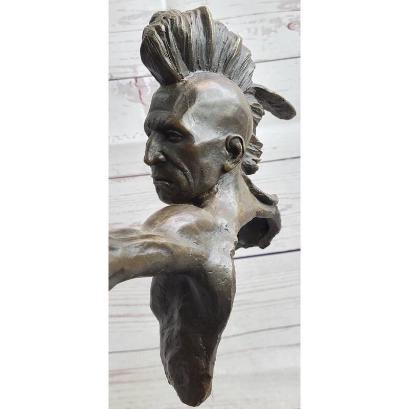 Native American Indian Mohawk Archer Bow Bronze Sculpture Statue Figure 17 Inches