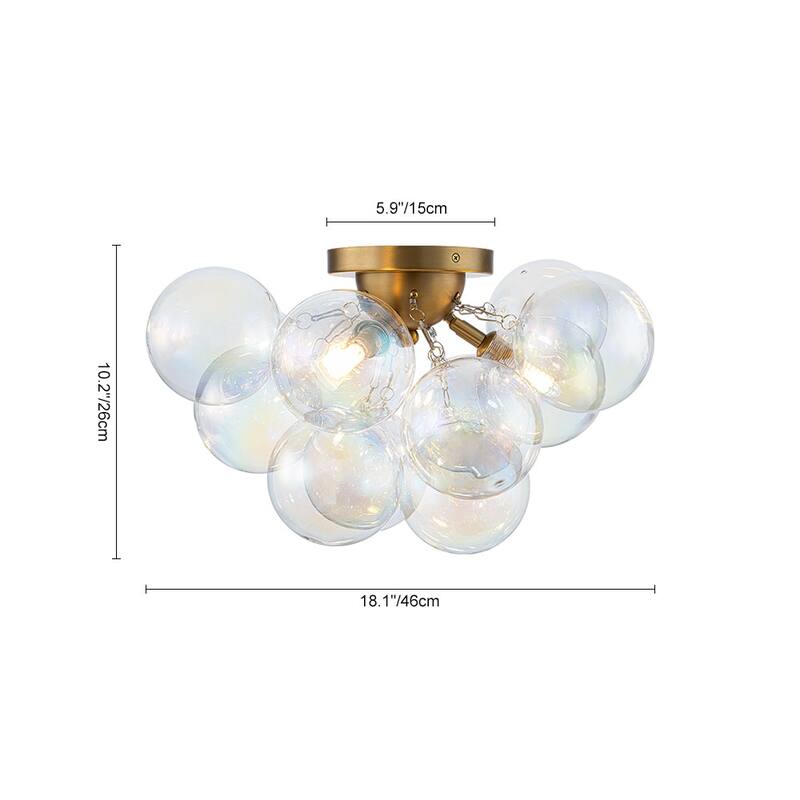 3-Light Iridescent Glass Globe Bubble Semi Flush Mount - N/A