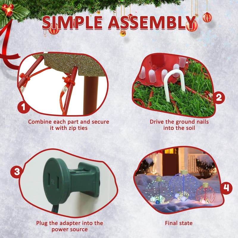 VEIKOUS Set of 3 Lighted Christmas Ornaments, 570 LED Outdoor/Indoor Holiday Decor with Multi-Color Lights