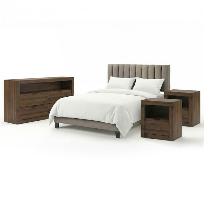 Furniture of America Merro Modern 4-Piece Solid Wood Bedroom Set with Dresser and 2 Nightstands