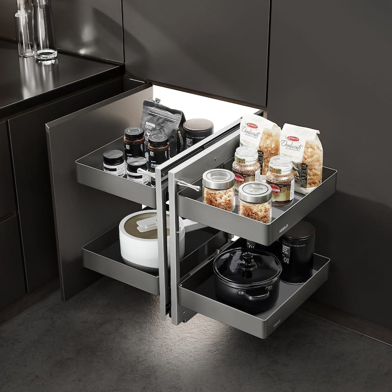 HIGOLD Kitchen Blind Corner Cabinet Pull Out Organizer with 4 Aluminum Baskets, Soft Close - For 31.5" Cabinet
