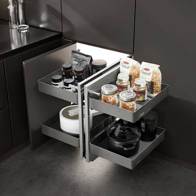 HIGOLD Kitchen Blind Corner Cabinet Pull Out Organizer with 4 Aluminum Baskets, Soft Close - For 31.5" Cabinet