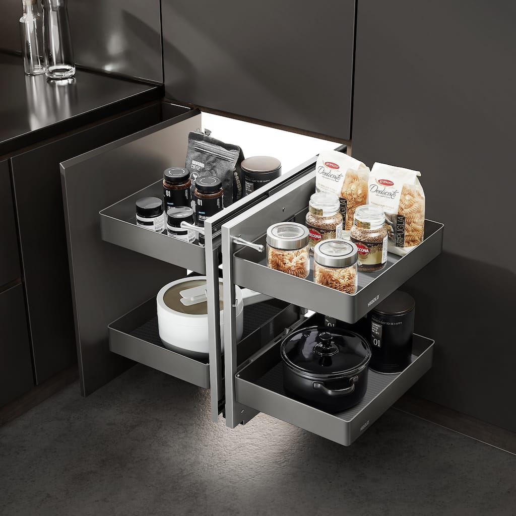 HIGOLD Kitchen Blind Corner Cabinet Pull Out Organizer with 4 Aluminum Baskets, Soft Close - For 31.5" Cabinet