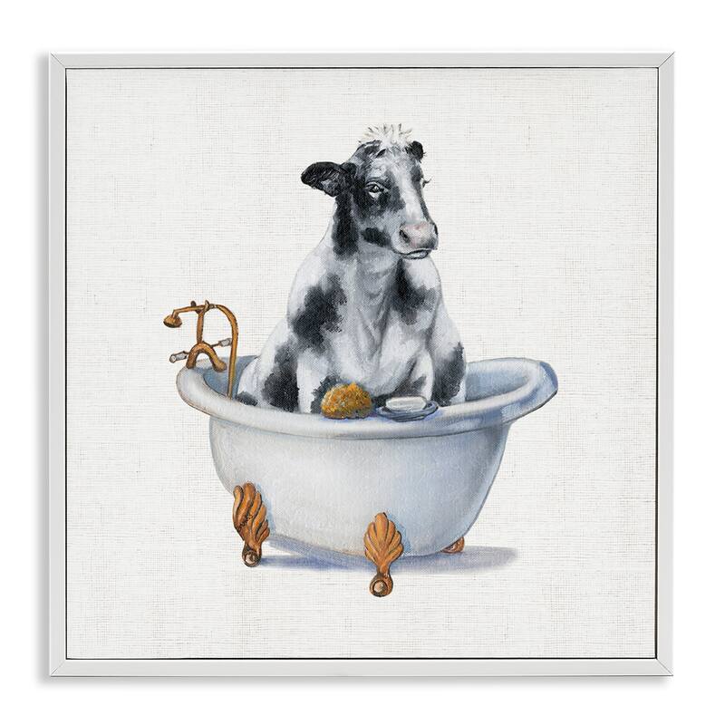 Stupell Dairy Cow in Bathtub Country Farm Animal Framed Wall Art - Black - 17 x 17 - White