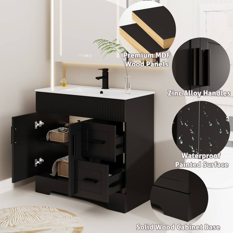 Modern 24/30/36/48" Wave-Line Bathroom Vanity Set with Sink & Faucet