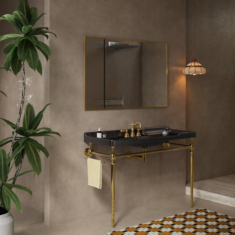 Wall-Mounted Bathroom Vanity with Ceramic Basin and Metal Legs