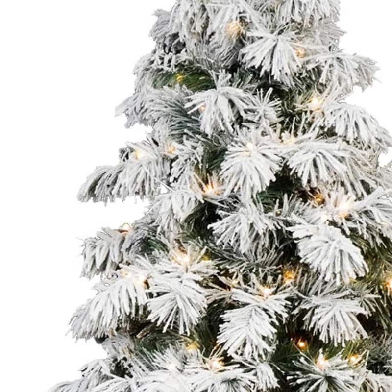 HomeRoots 6' White Pre Lit Full Flocked Fir Christmas Tree - 40.00 in. x 72.00 in. x 40.00 in.