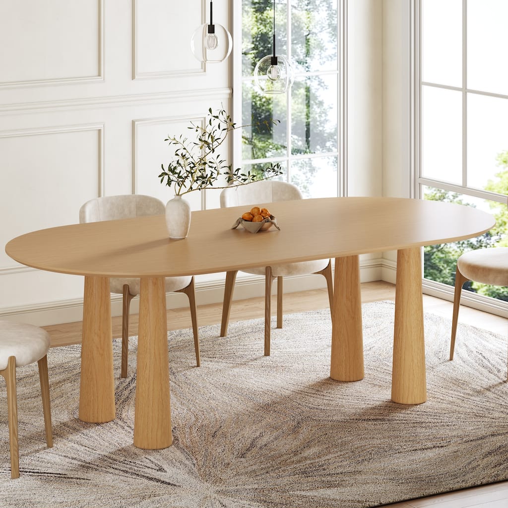 Modern Oval Black Dining Table - 79" Large Size, Sturdy Tapered Legs, Stylish Wood Grain for Dining Room