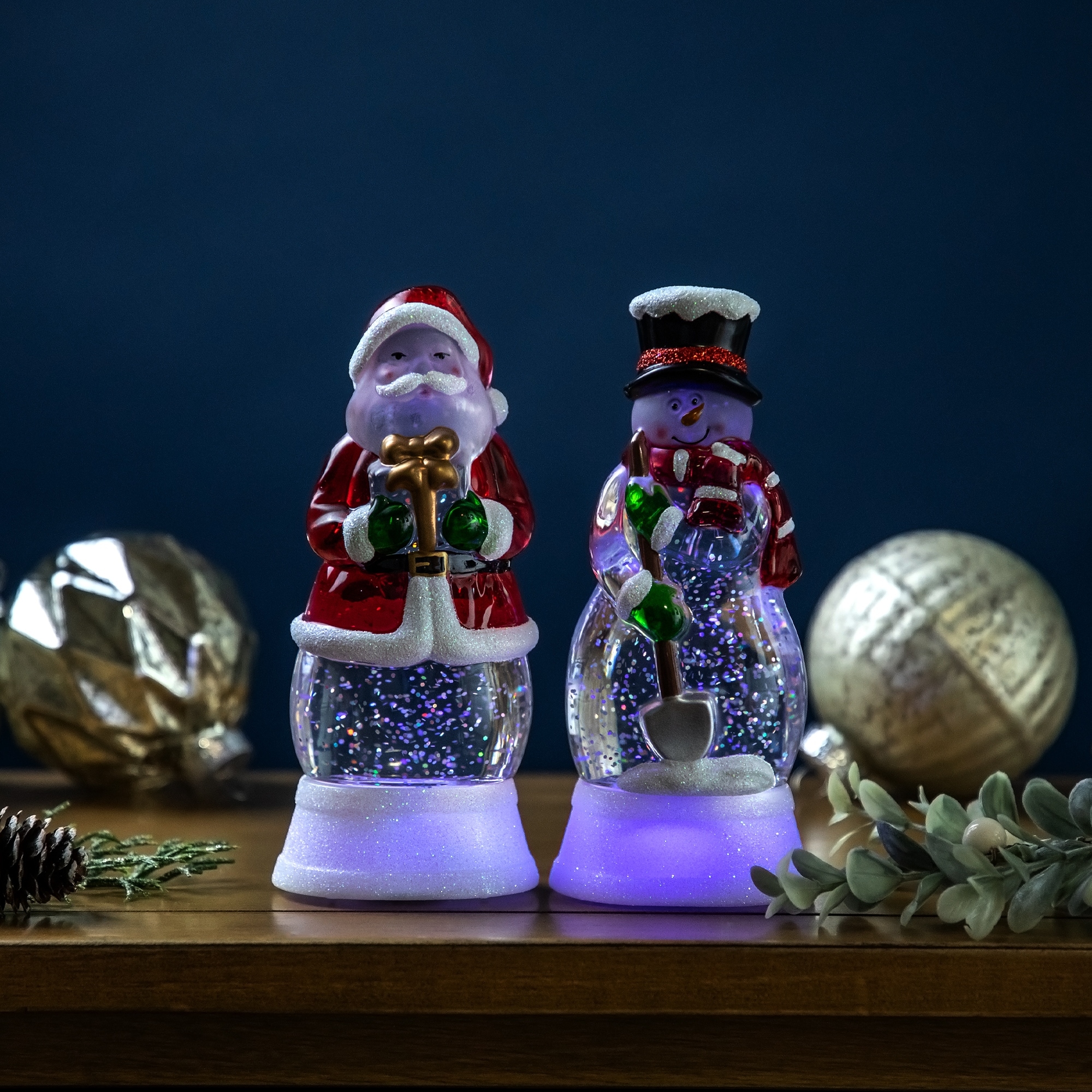 LED Color Changing Santa Snowman Acrylic Christmas Snow Globes 6.25" 2