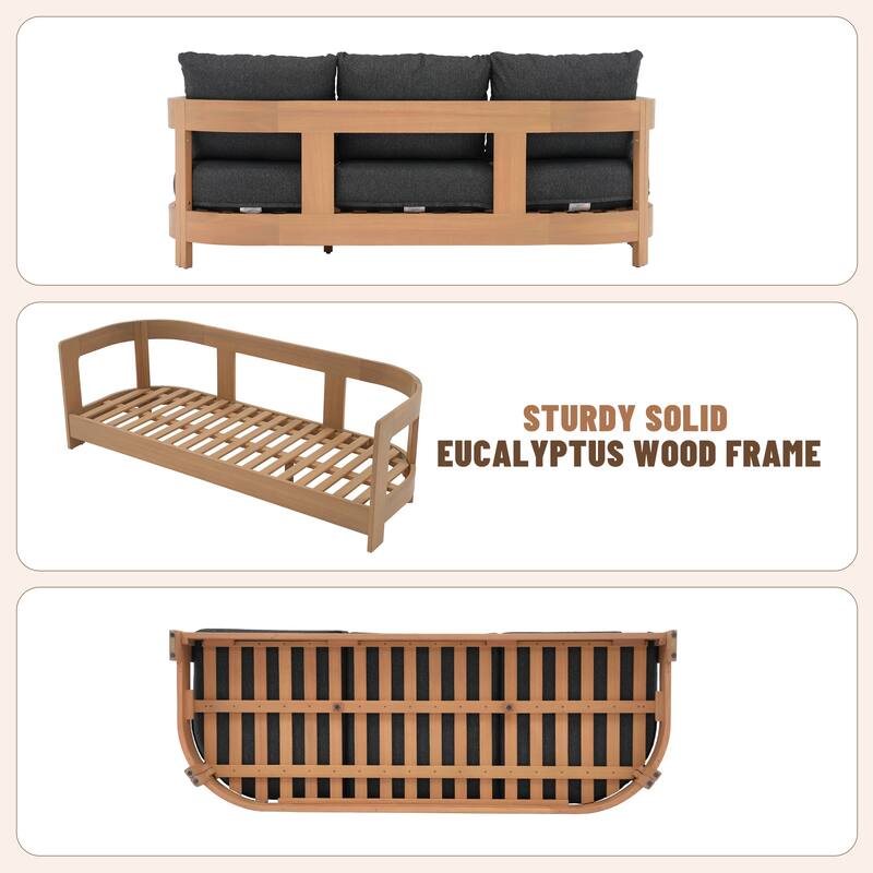 Outdoor 3-Seat Outdoor Sofa Solid Wood Eucalyptus