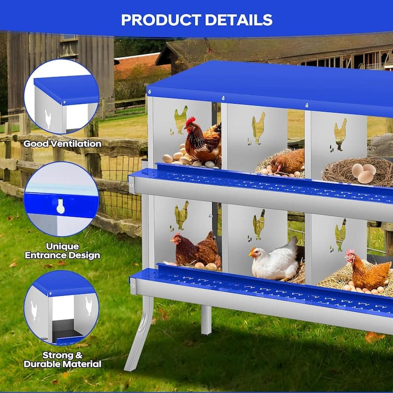8 Compartment Nesting Box, Chicken Laying Box, with Bracket Legs