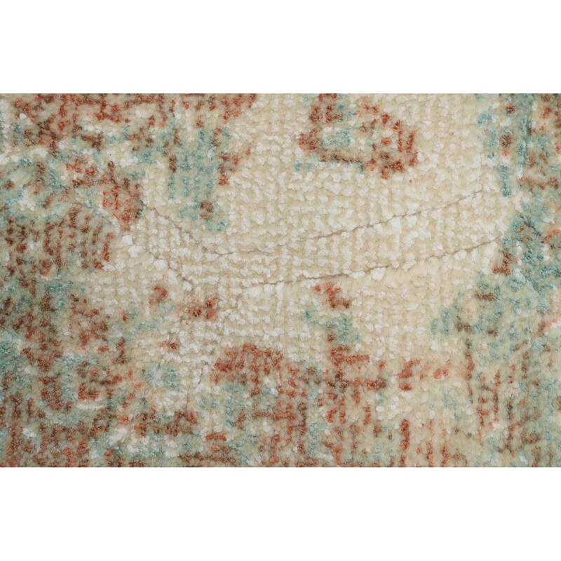 Hand Knotted Oriental Viscose Silk Carpet Modern Abstract Green Abstract Area Rug - 9' 4'' X 6' 7''