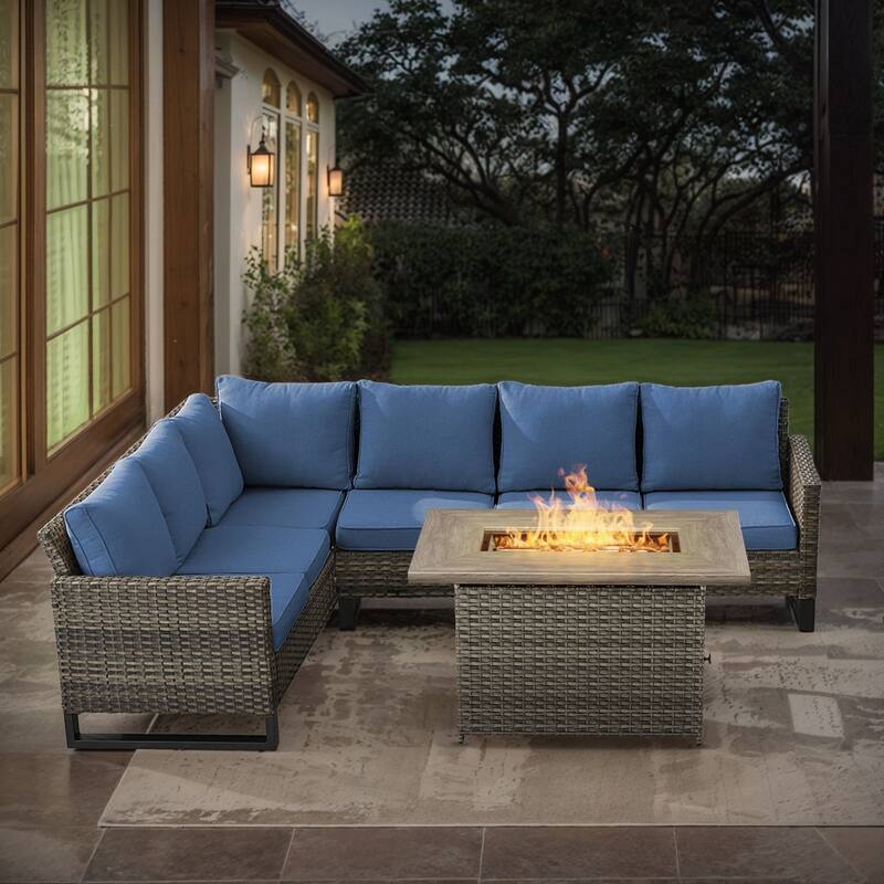 Gymojoy L-Shaped Outdoor Corner Sectional Sofa 6-seats Couch Conversation Set