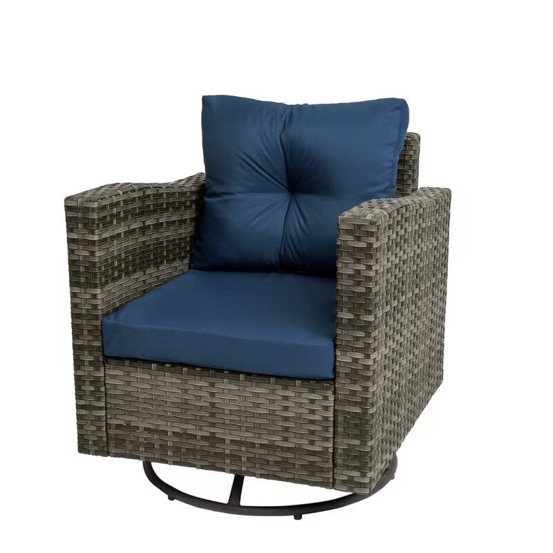 Outdoor Rattan Conversation Swivel Chair Set of 3 with Table