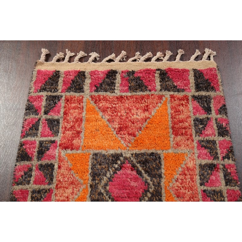Geometric Moroccan Oriental Runner Rug Wool Handmade Staircase Carpet - 2'8" x 12'7"
