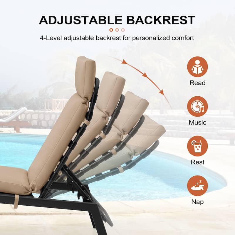 Outdoor Cushioned Chaise Lounge Chairs (Set of 4), Adjustable Reclining Sun Lounger