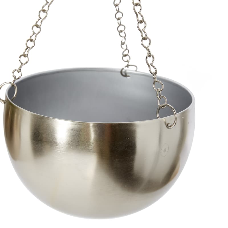 Black, Gold or Silver Metal Indoor Outdoor Hanging Dome Wall Planter with Chain (Set of 2)