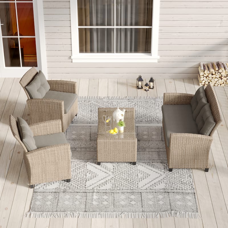 Corvus Armitage 4-piece Outdoor Resin Wicker Chat Set with Cushions