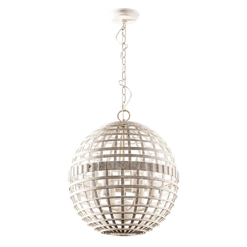Cottage Distressed White Metal Globe Dimmable 6-Light Chandelier Pendant Light
