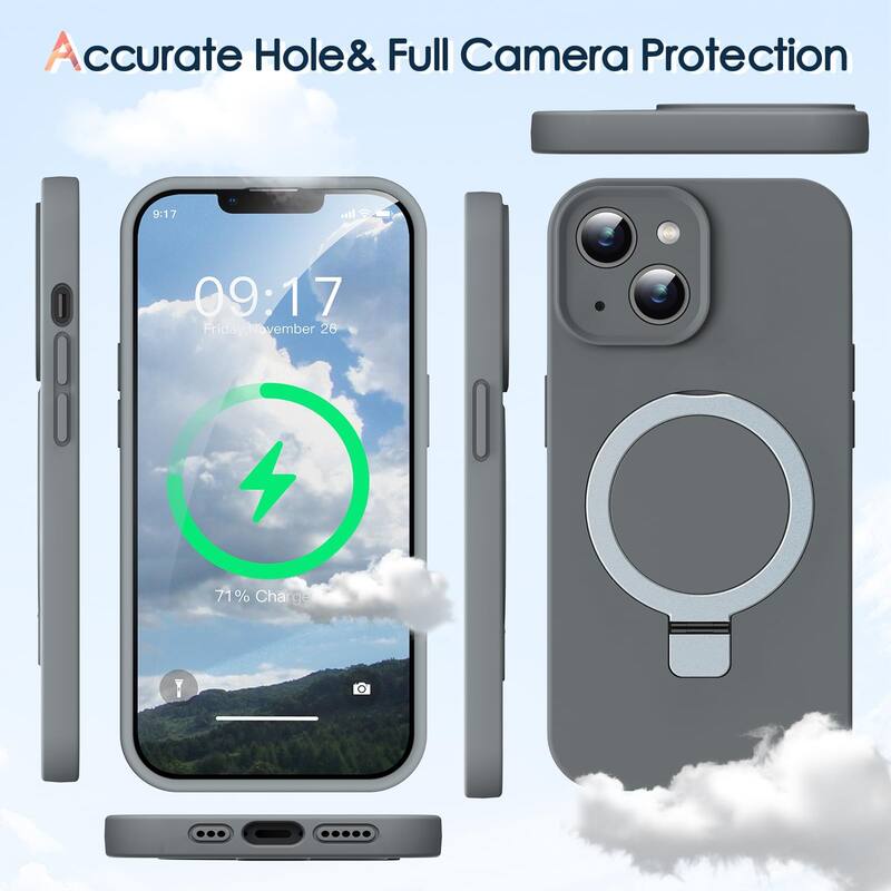 6.1 inch iPhone 13 Case, Liquid Silicone, Moisturizing Factor, Extreme Soft Slim Phone Case with Stand, Compatible with MagSafe