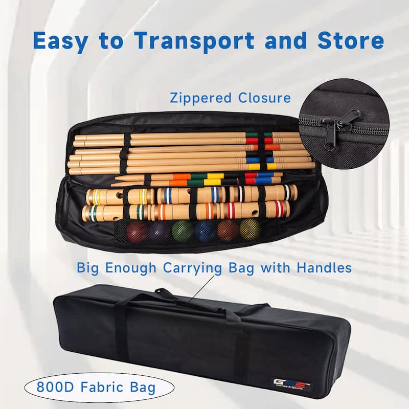 GSE™ Deluxe 6Player Player Croquet Set with 6 Mallets & Croquet Balls, 9 Wickets, 2 Stakes and