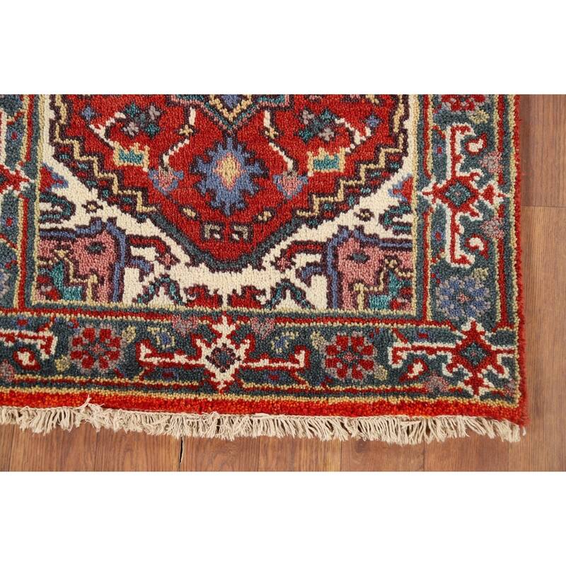 Geometric Heriz Serapi Indian Accent Rug Handmade Red Wool Carpet - 2'0" x 3'0"